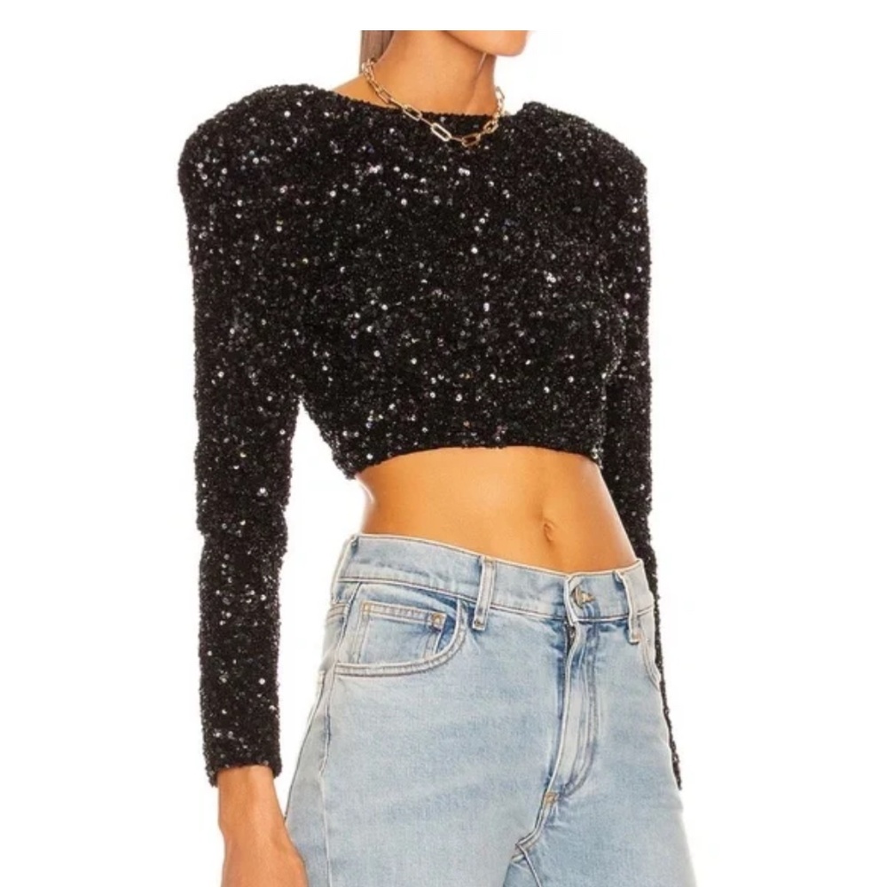 Retrofete black sequin crop top
